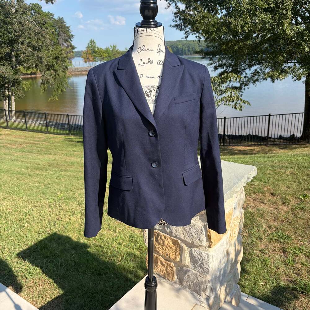 Pendleton Petite Navy 100% Virgin Wool Blazer Jacket Size 10 Preppy Classic